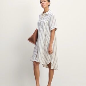 Everlane The Daytripper Dress in Linen, White / Blue Stripes, Size L